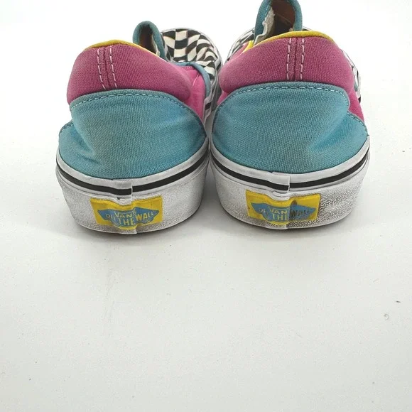 Vans Slip On Checkerboard Pink Teal Yellow Womens Size 8.5 Casual Shoes - Picture 5 of 7